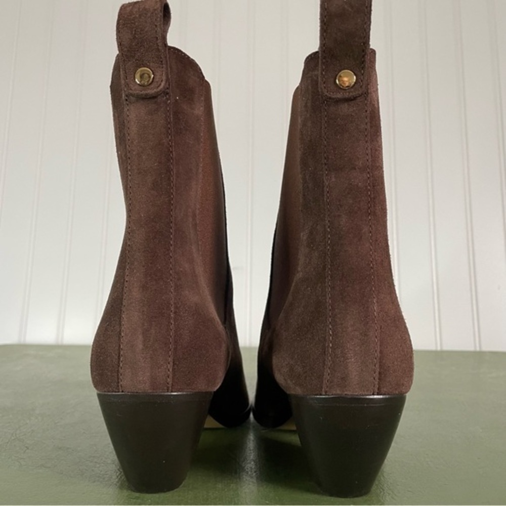 NWT Sandro Paris Santiag Marron Foncé H20RAPH Boots in Tobacco Suede *Fr… - Picture 6 of 15